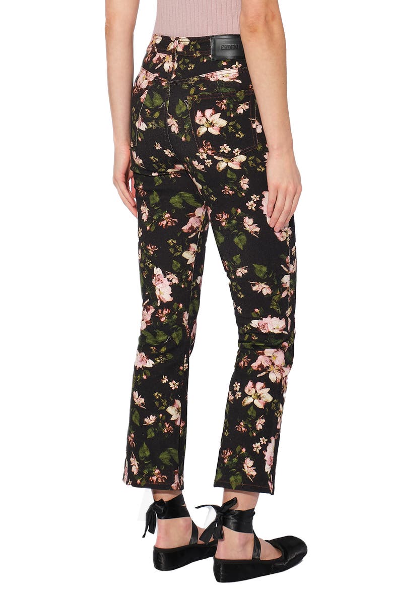Vina Margot Posy Print Belted Flare Jeans, Alternate, color, BLACK / PINK