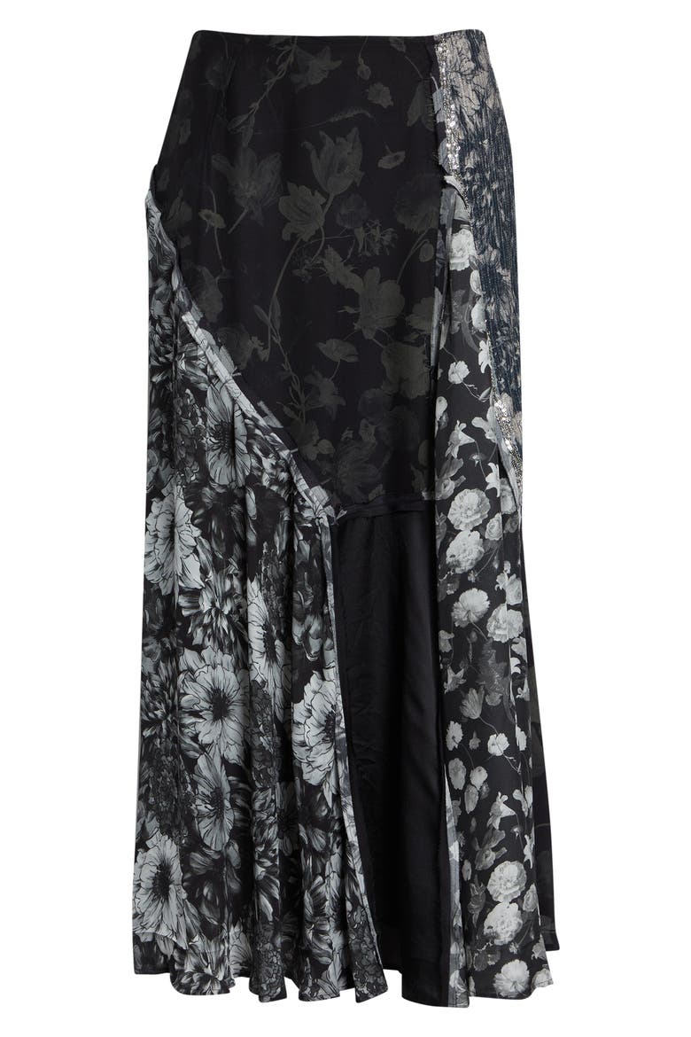 Sequin & Floral Patchwork Skirt, Alternate, color, BLACK MULTICOLOR