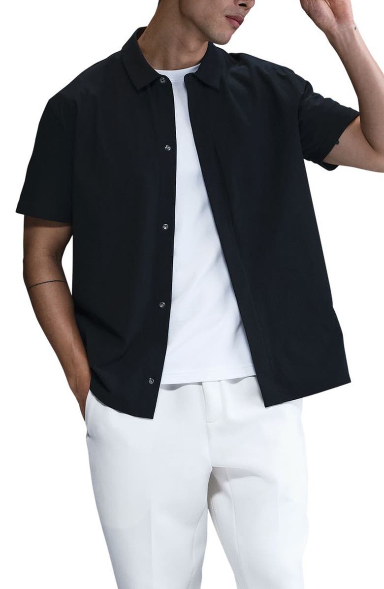 Nike 24.7 PerfectStretch Dri-FIT Short Sleeve Button-Up Shirt, Main, color, Black/ Dark Smoke Grey