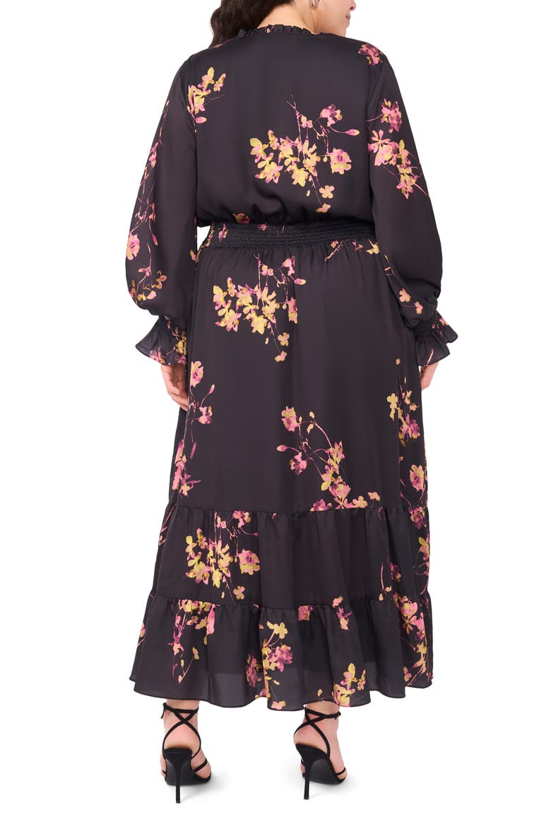 Floral Print Long Sleeve Maxi Dress, Alternate, color, RICH BLACK