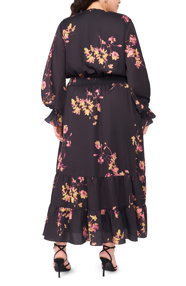 Vince Camuto Floral Print Long Sleeve Maxi Dress, Alternate, color, Rich Black