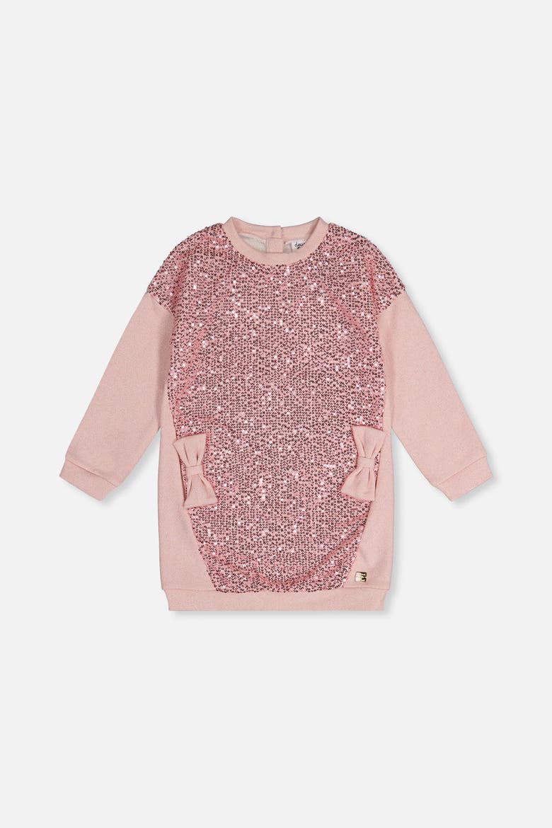 French Terry Sequin Bow Sweatshirt Dress, Main, color, Dusty Pink