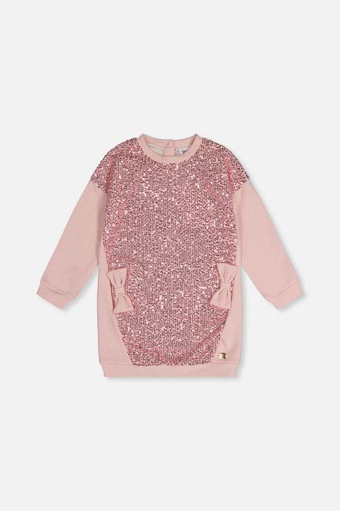 French Terry Sequin Bow Sweatshirt Dress