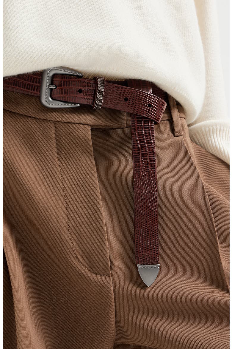 Lizard-effect calfskin belt with shiny loop, Alternate, color, Burgundy