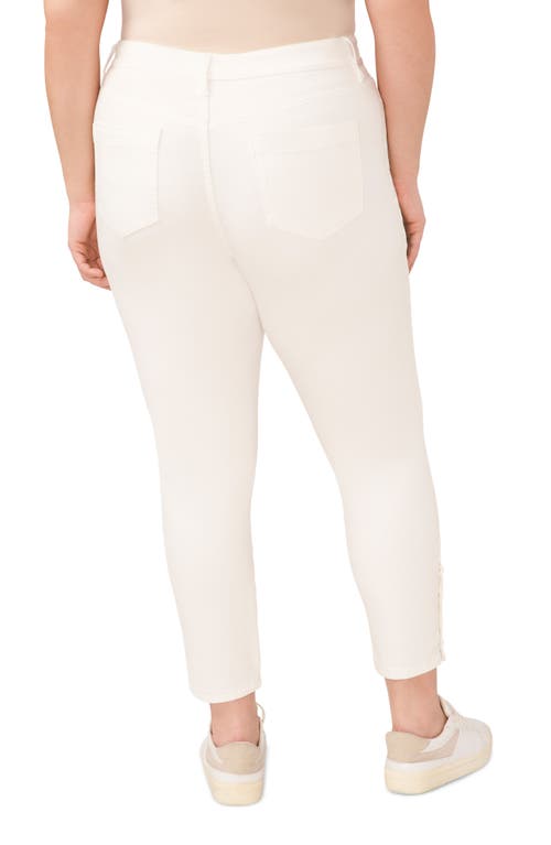 Cece Straight Leg Ankle Jeans With Faux Pearl Detail In Neutral