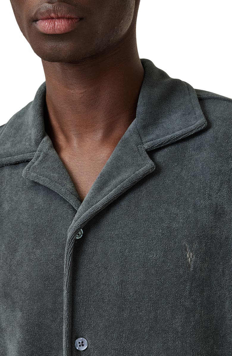 AllSaints Felix Short Sleeve Toweling Camp Shirt, Alternate, color, Pitched Blue