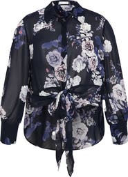 City Chic Janine Floral Print Tie Waist Shirt