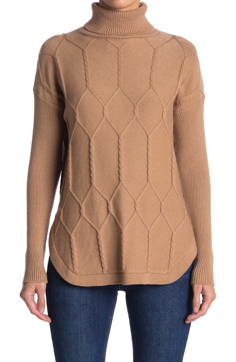 Belldini Turtleneck Cable Knit Pullover Tunic Sweater, Main, color, 