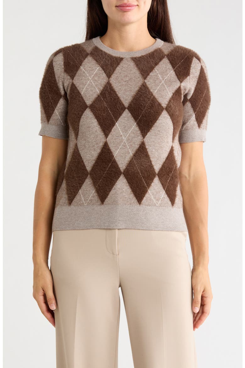 Eyelash Knit Short Sleeve Sweater, Main, color, BROWN ARGYLE