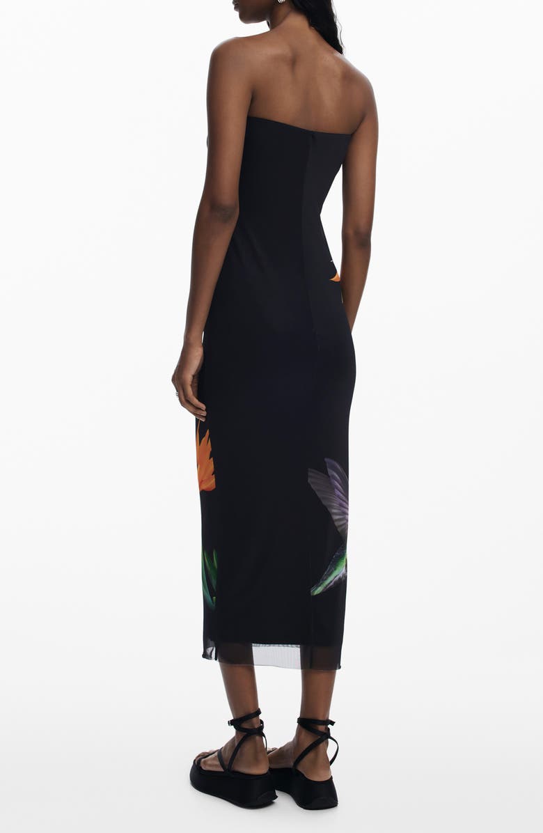 Desigual Strapless Midi Cover-Up Dress, Alternate, color, Black