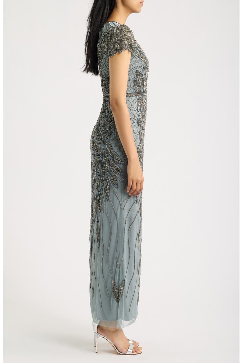 Beaded Cap Sleeve Column Gown, Alternate, color, TEAL 401
