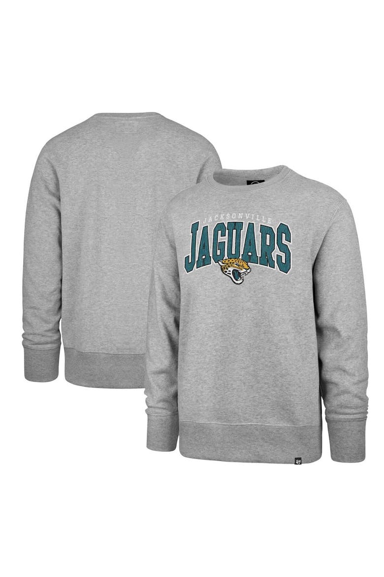 Men's '47 Gray Jacksonville Jaguars Varsity Block Headline Pullover Sweatshirt, Main, color, Gray