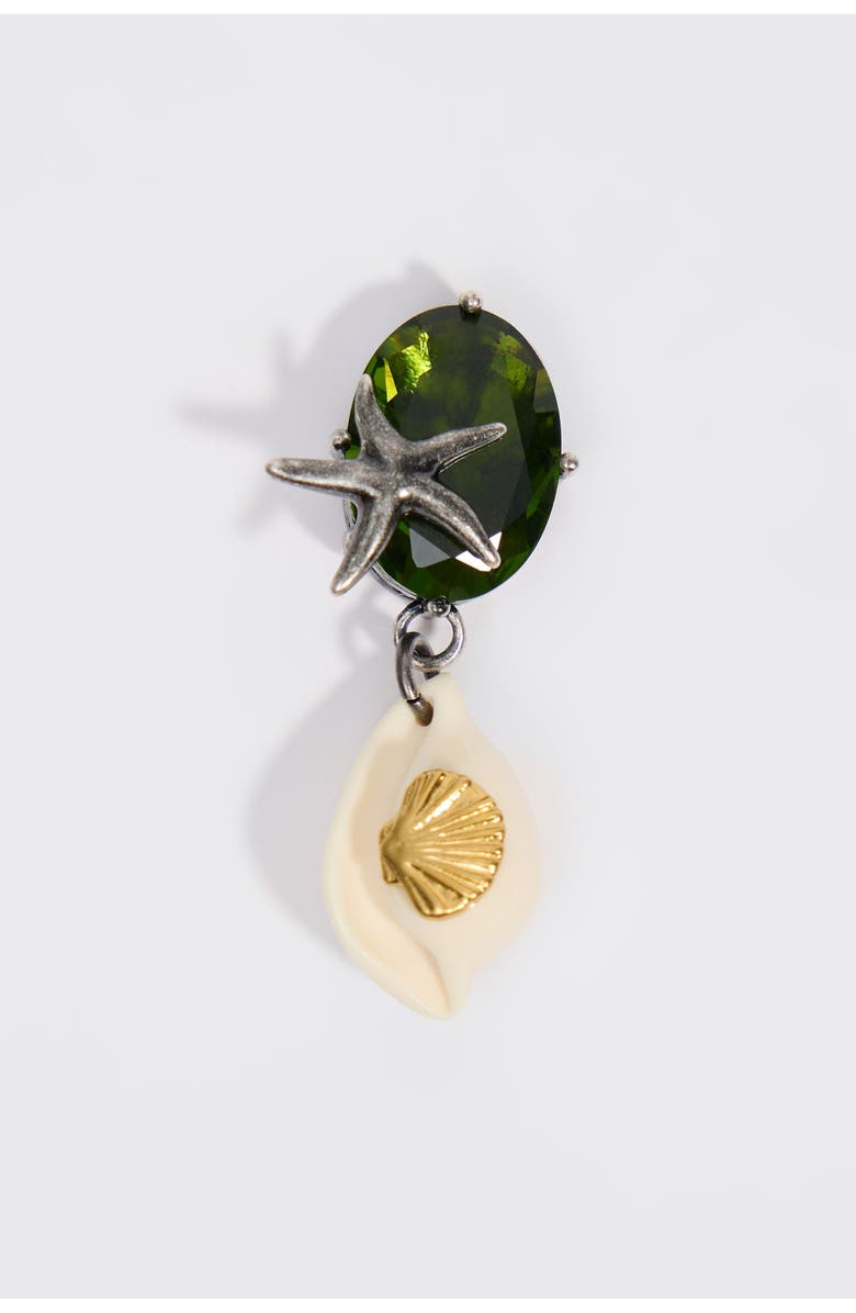 Bimba y Lola Crystals And Pearl Earrings With Seashells, Alternate, color, Ivory
