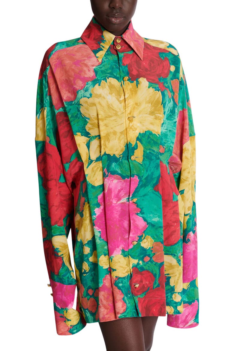 Crepe shirt dress with roses print, Alternate, color, multicolor