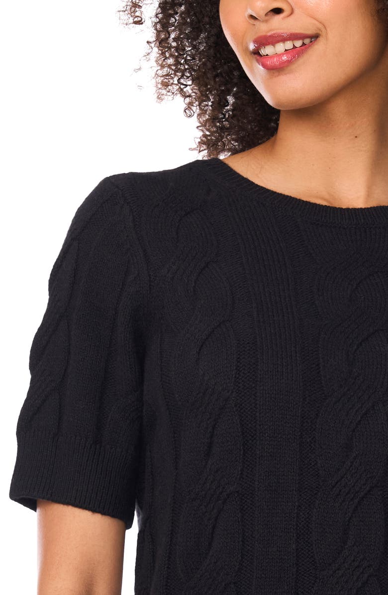 CeCe Short Sleeve Cable Stitch Sweater, Alternate, color, Rich Black