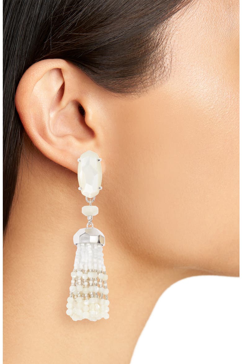 Dove Tassel Earrings, Alternate, color, IVORY MOP/ SILVER