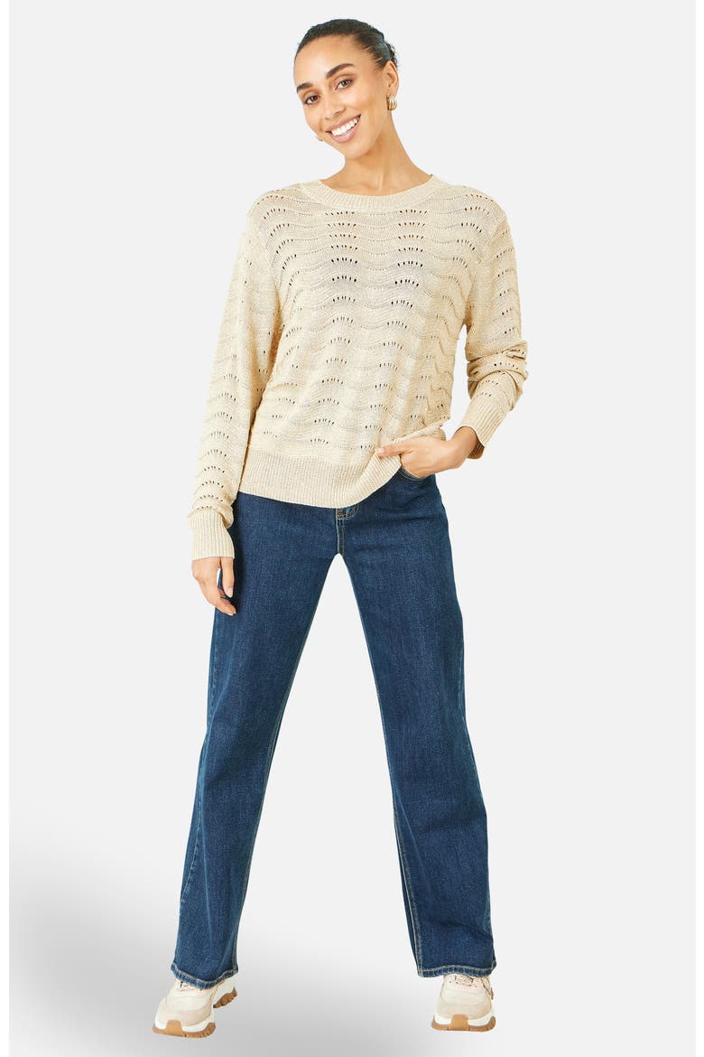 Wave Metallic Thread Relaxed Jumper, Alternate, color, Beige