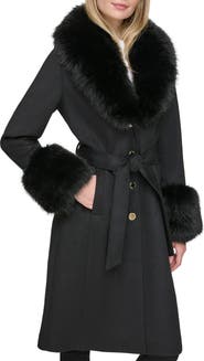 KARL LAGERFELD PARIS Faux Fur & Wool Blend Coat
