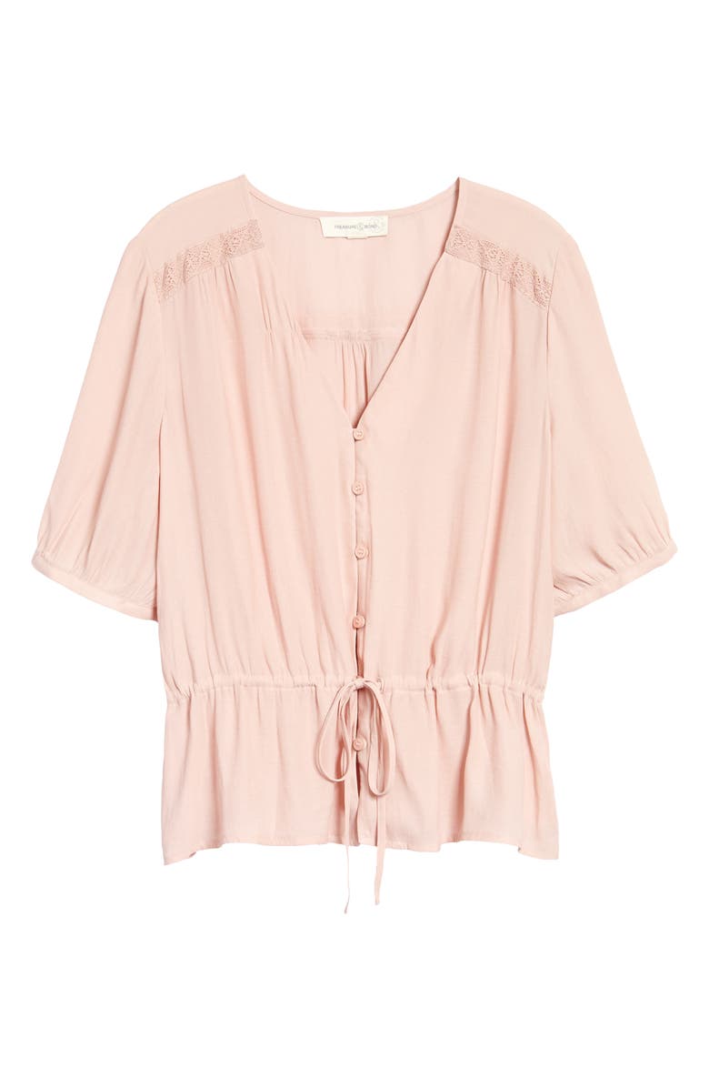 Treasure & Bond Lace Trim Drawstring Shirt, Main, color, 