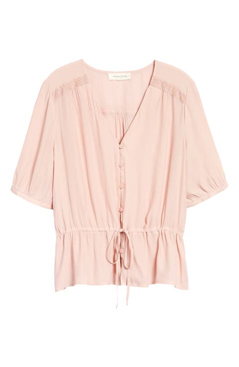 Lace Trim Drawstring Shirt