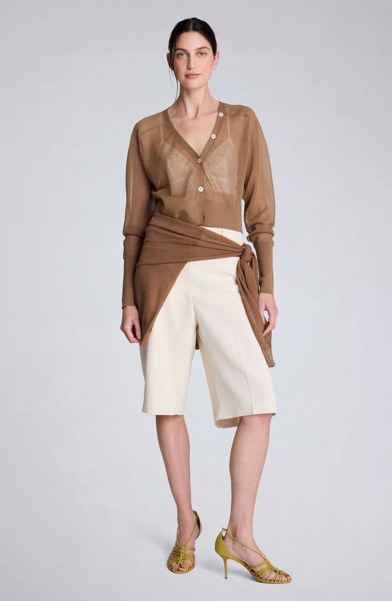 Kenneth Cole Crop Sheer Saddle Shoulder Cardigan, Alternate, color, Mesquite