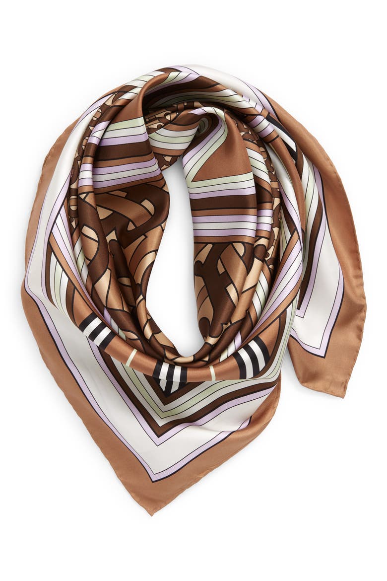 TB Monogram Silk Square Scarf, Alternate, color, BRIDLE BROWN