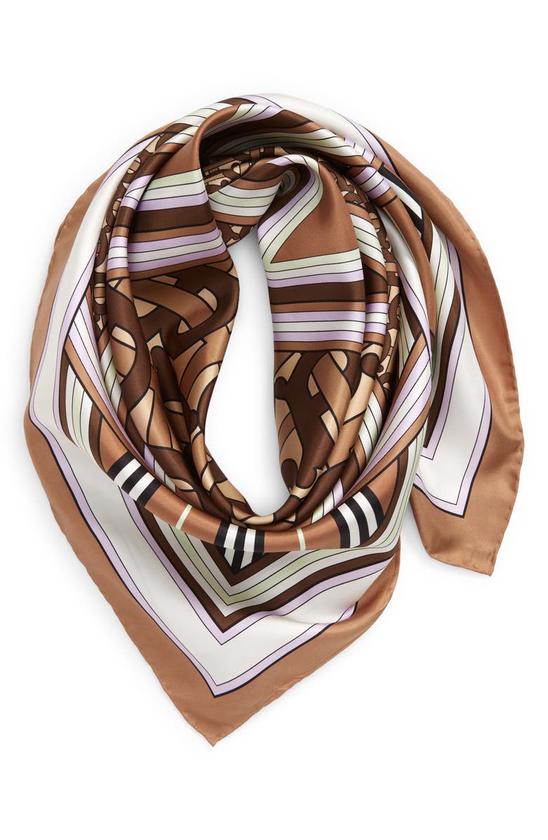 Burberry TB Monogram Silk Square Scarf, Alternate, color,