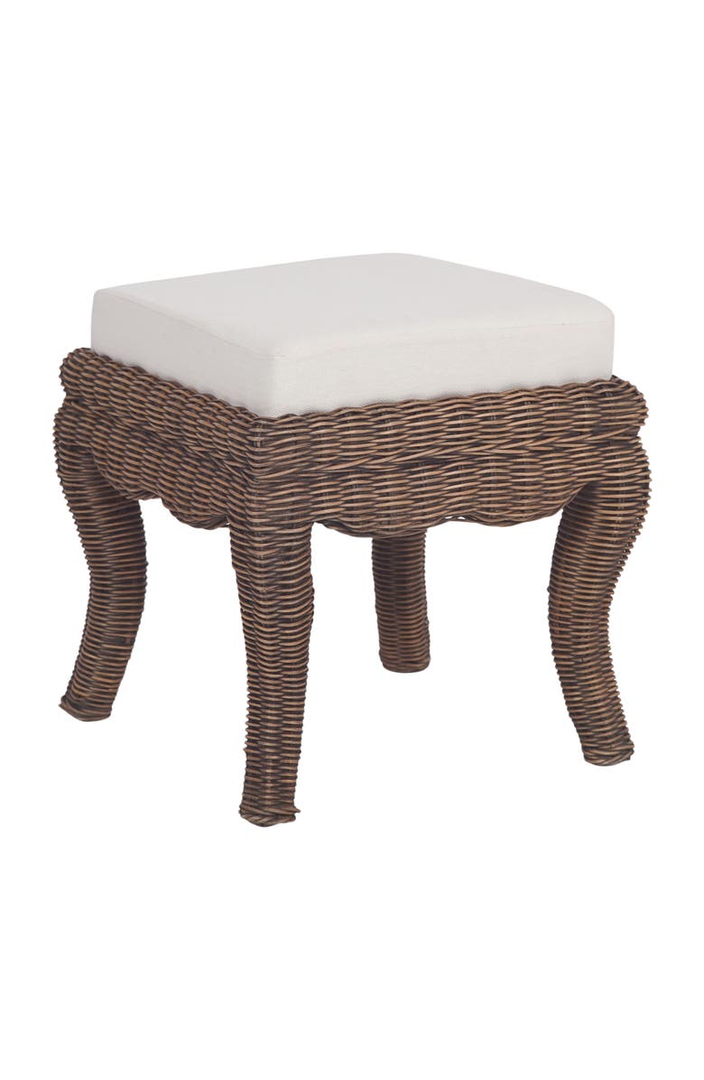 JONATHAN Y Rowan 19.7" Bohemian Designer Woven Rattan/Wood Ottoman Vanity Stool, White Cushion Seat, Main, color, Black Wash