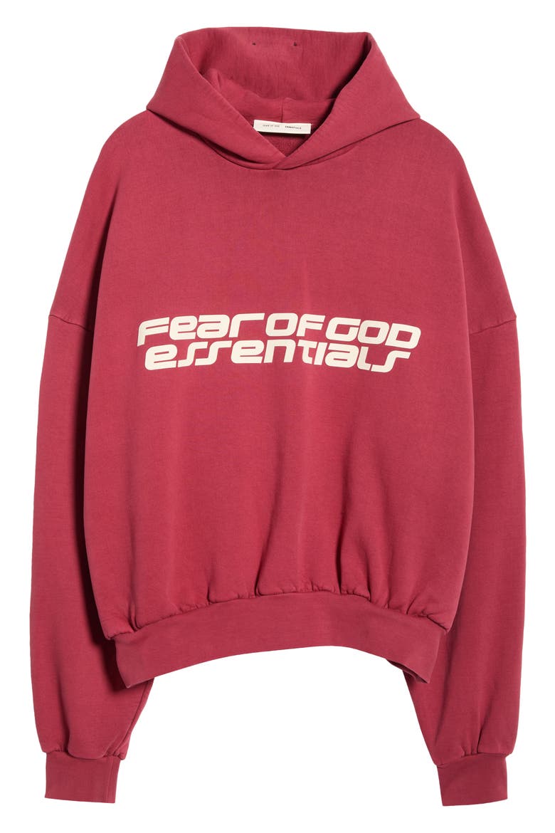 Logo Graphic Print Relaxed Crop Hoodie, Alternate, color, CRIMSON