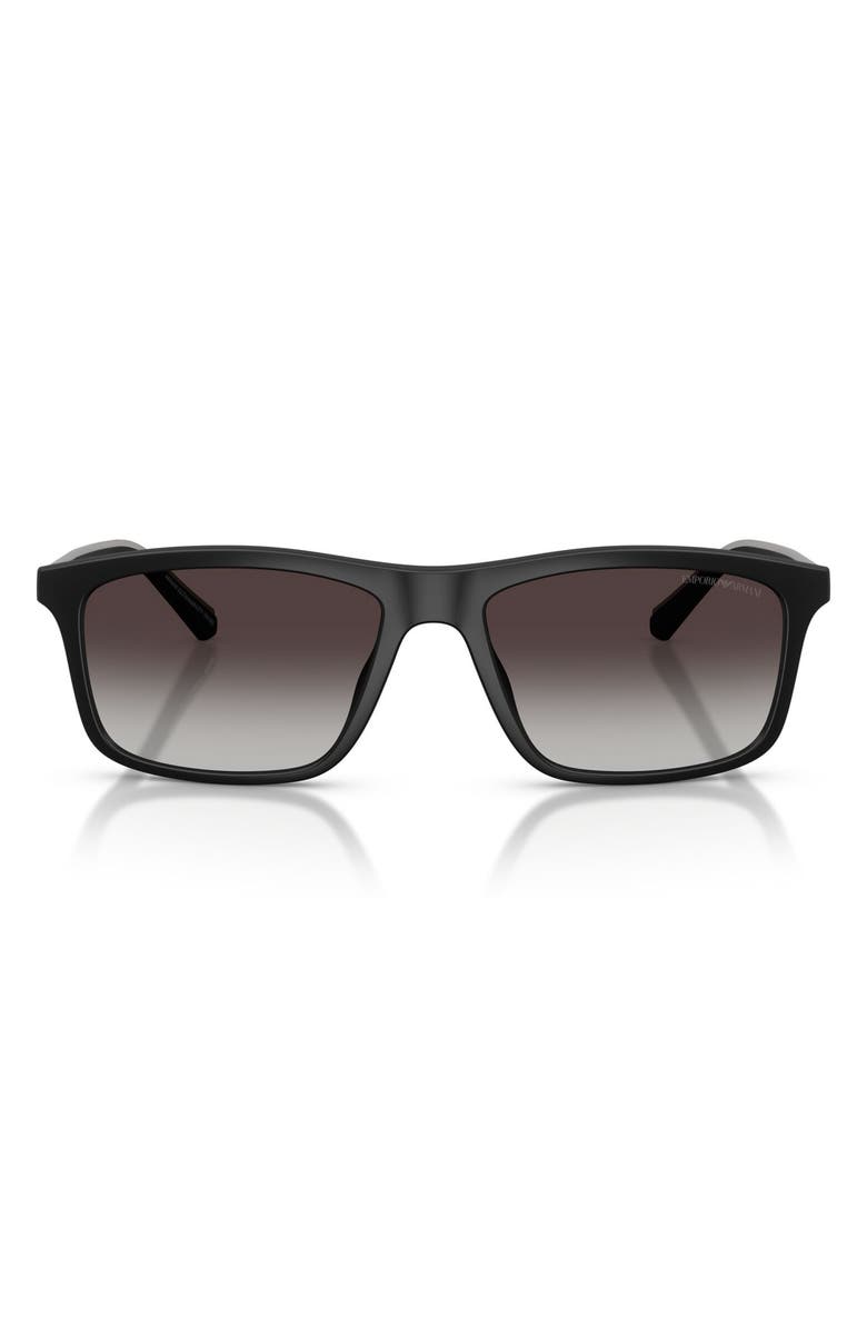 Emporio Armani 57mm Gradient Pillow Sunglasses, Main, color, Matte Black / Grey Gradient