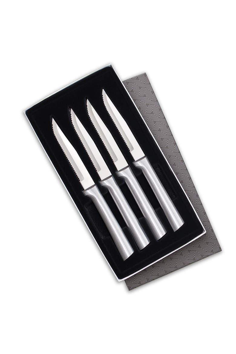 4 Piece Serrated Steak Knife Set with Gift Box, Main, color, Silver