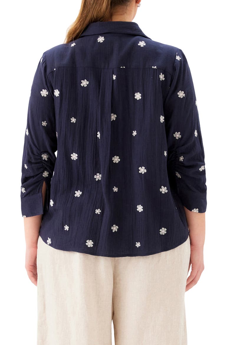 Embroidered Ruched Sleeve Shirt, Alternate, color, NAVY