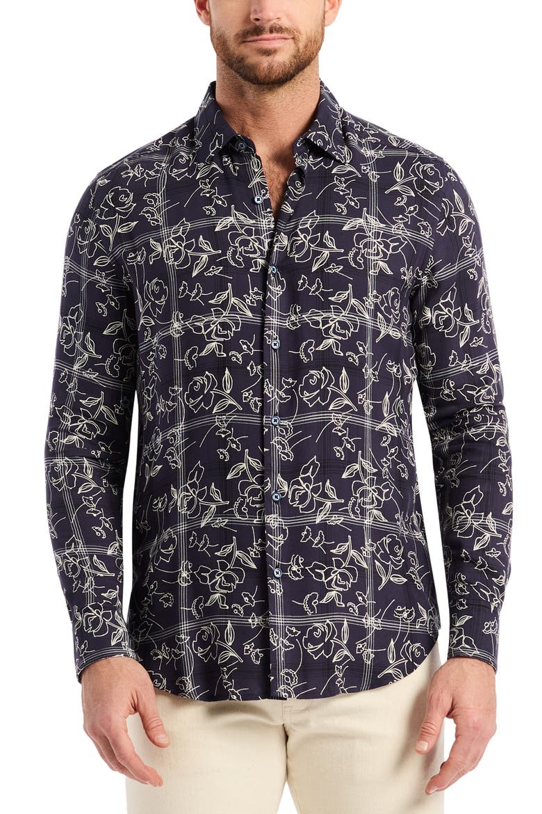Essex Floral Button-Up Shirt, Main, color, NAVY