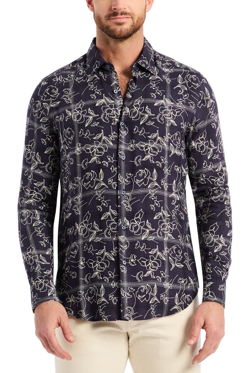 Robert Graham Essex Floral Button-Up Shirt, Main, color, Navy
