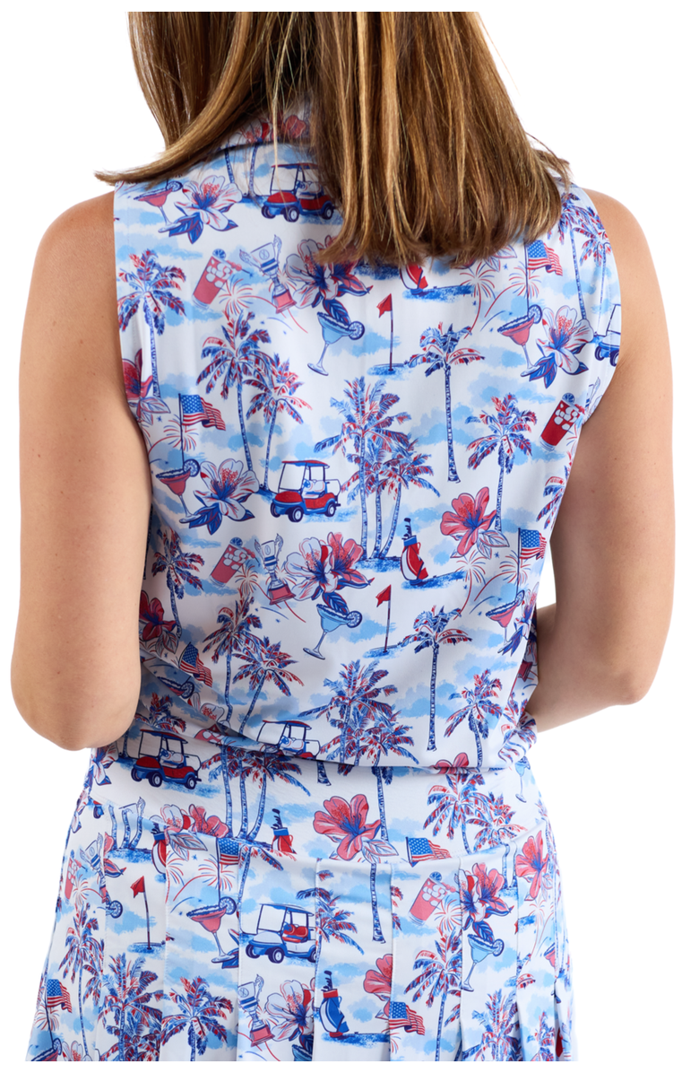 Kenny Flowers The Red, White & Bloom - Ladies Sleeveless Golf Polo, Alternate, color, White