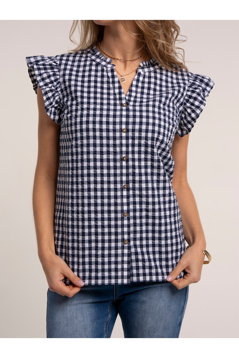Bia Gingham Flutter Sleeve Blouse, Alternate, color, Navy