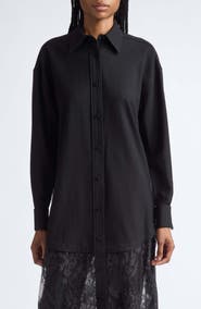 Zimmermann Valiant Lace Trim Longline Stretch Wool Button-Up Shirt
