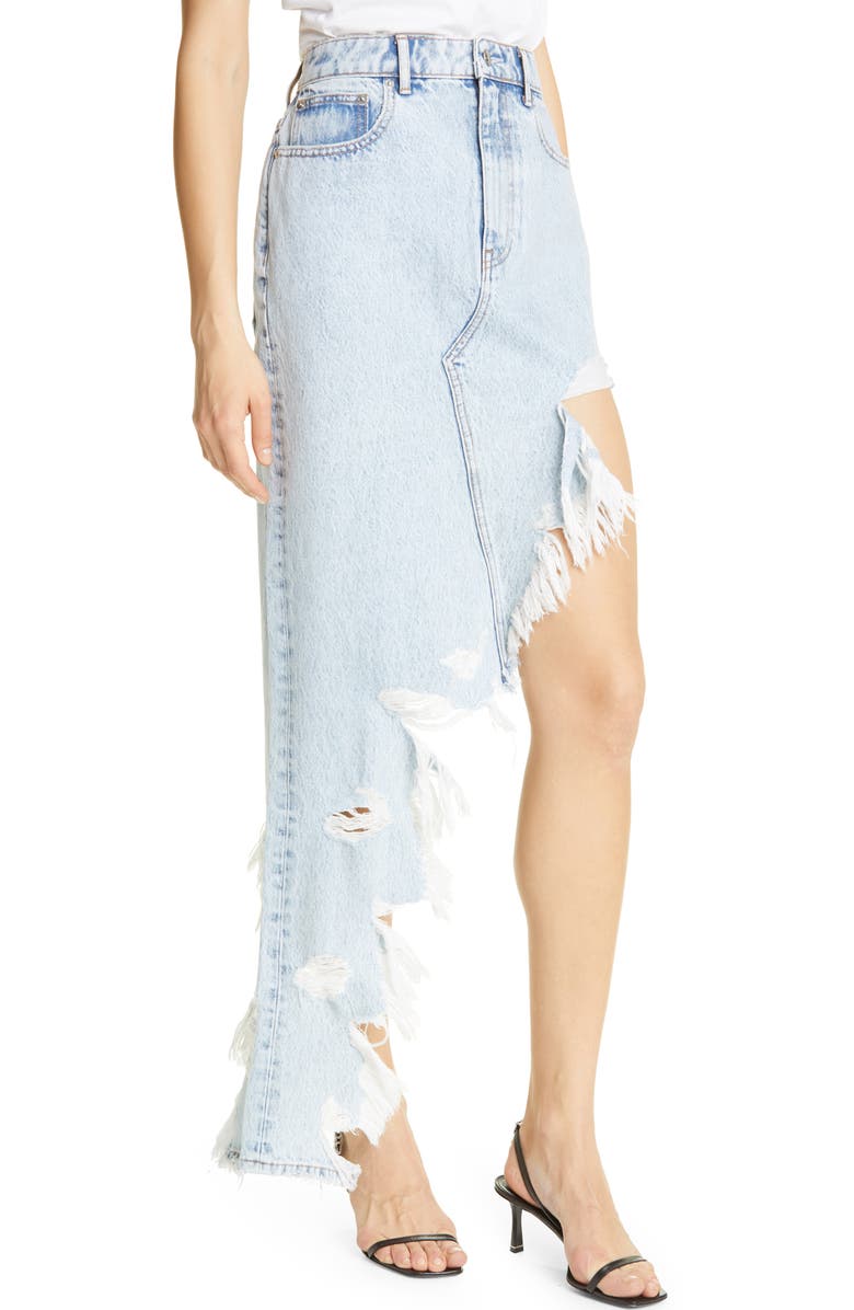 Alexander Wang Distressed Asymmetrical Denim Skirt, Alternate, color, 