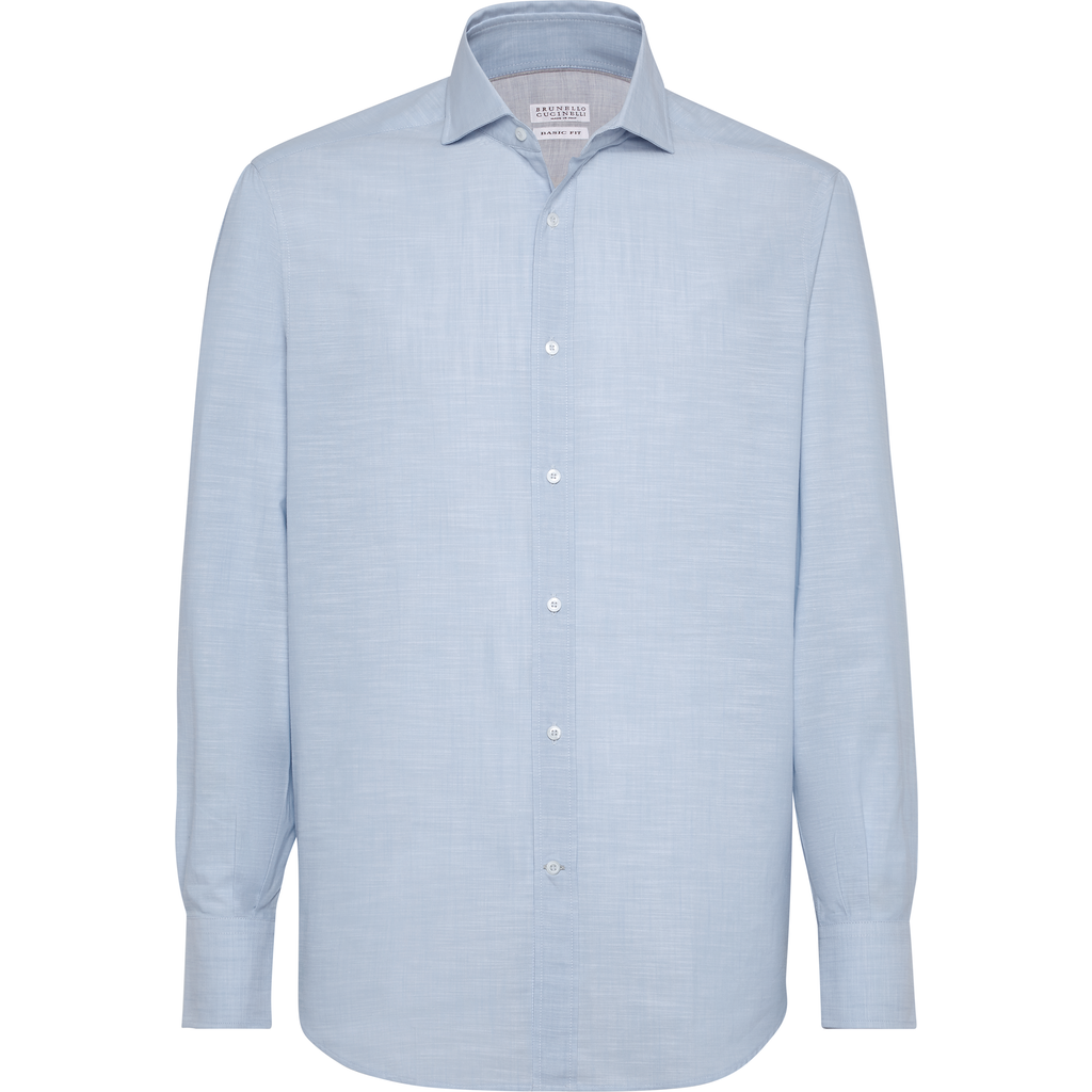 Brunello Cucinelli Long-sleeve Cotton Shirt In Blue