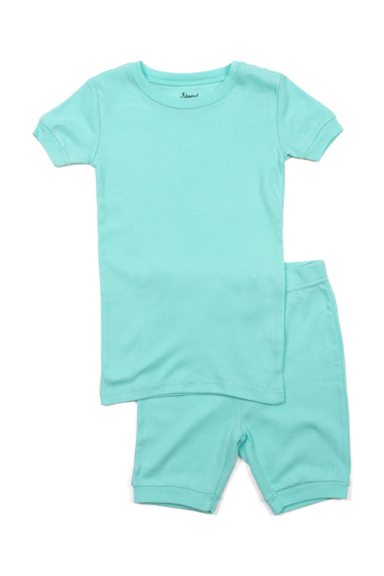 Kids Short Sleeve Cotton Solid Matching Family Pajamas, Main, color, AQUA