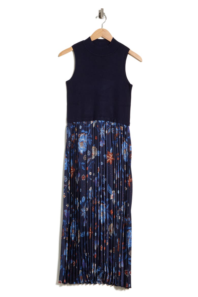 Mixed Media Midi Dress, Alternate, color, NAVY MULTI FLORAL