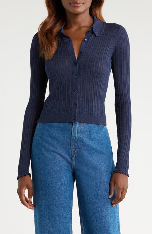 Ulla Johnson Lottie Pointelle Rib Cardigan In Blue