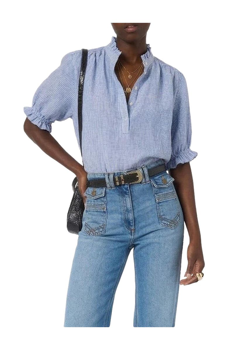 GERARD DAREL Cezia Ruffled Sleeved Linen Blouse, Alternate, color, Cloud