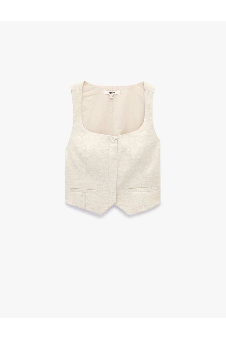 Linen Blend Square Collar Crop Vest, Alternate, color, BEIGE