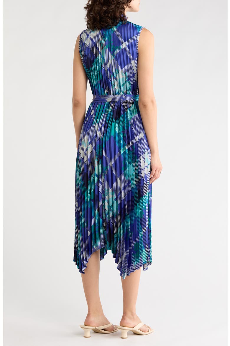 Pleated Belted Trapeze Dress, Alternate, color, SAPHIRE MULTI