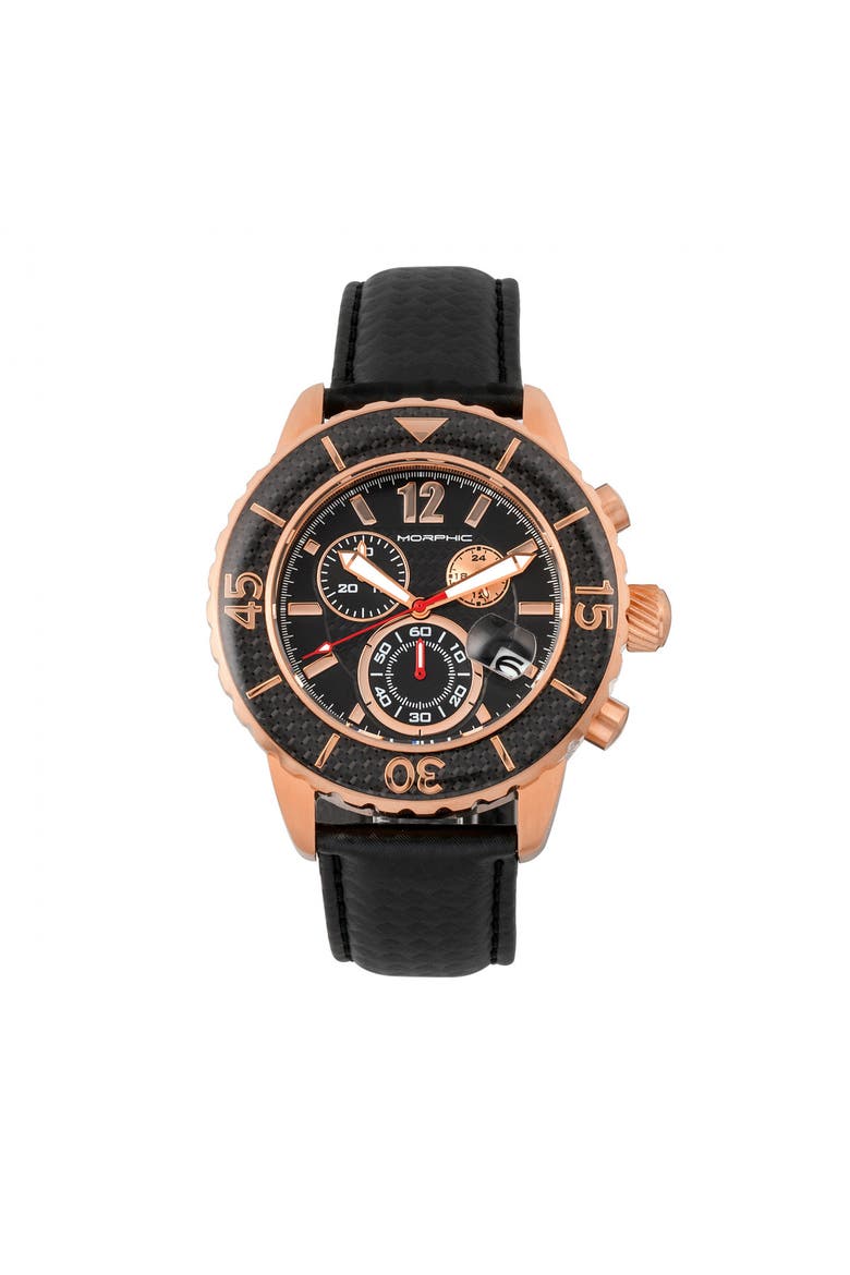 M51 Series Chronograph Leather-Band Watch w/Date, Main, color, Rose Gold/Black