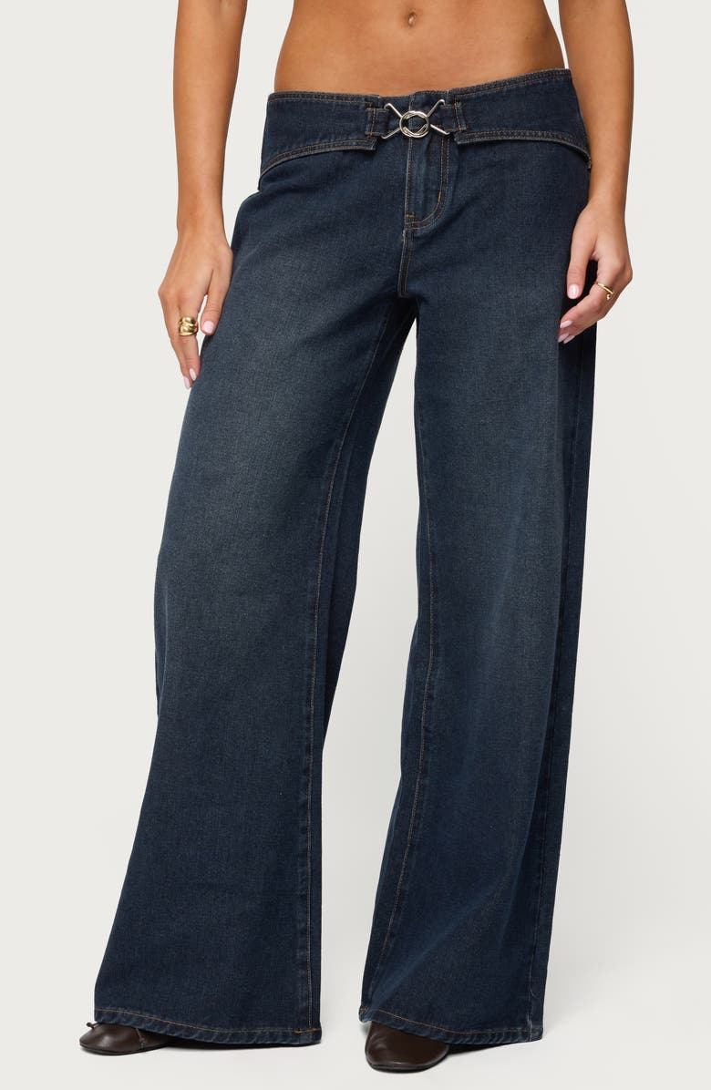 EDIKTED Briah Belted Low Rise Wide Leg Jeans, Main, color, 