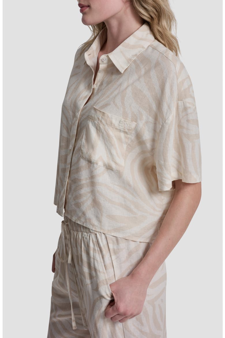 Cropped Drop Shoulder Linen Blend Top, Alternate, color, ZEBRA EGGNOG COMBO