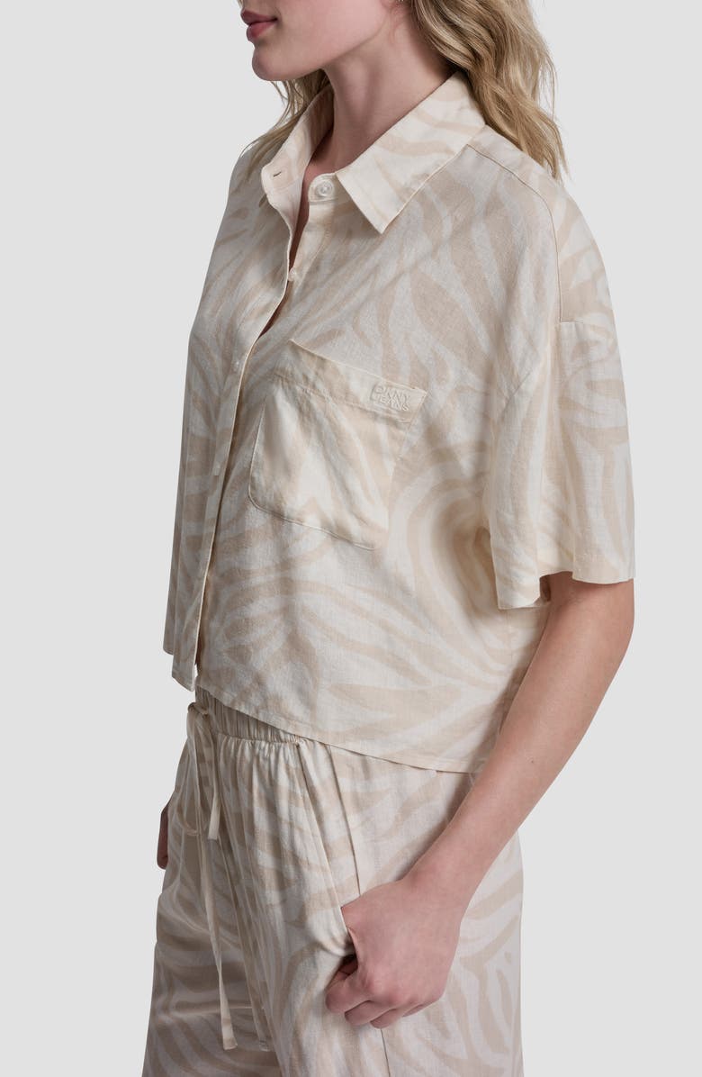 DKNY Jeans Cropped Drop Shoulder Linen Blend Top, Alternate, color, 