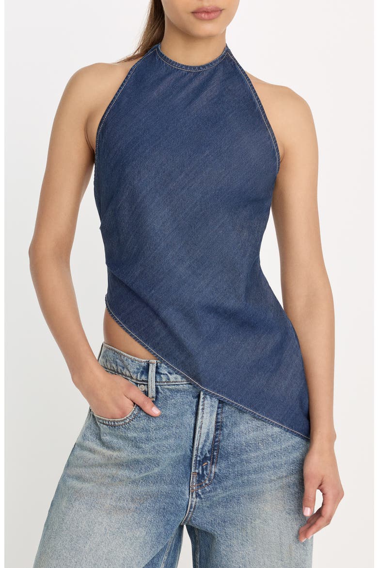 Asymmetric Hem Halter Top, Main, color, INDIGO1187